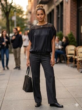 Anthropologie/Notice Black Sheer-Yoke Dolman Sleeve Blouse